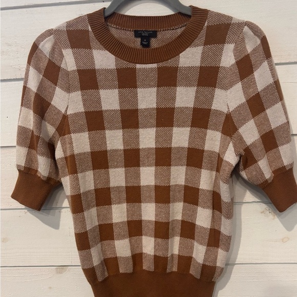 Ann Taylor Factory Petite Brown and White Checkered Knit Sweater - Picture 9 of 16